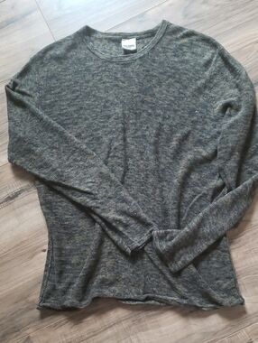 Baldwin Olive and Navy Linen Crewneck Sweater